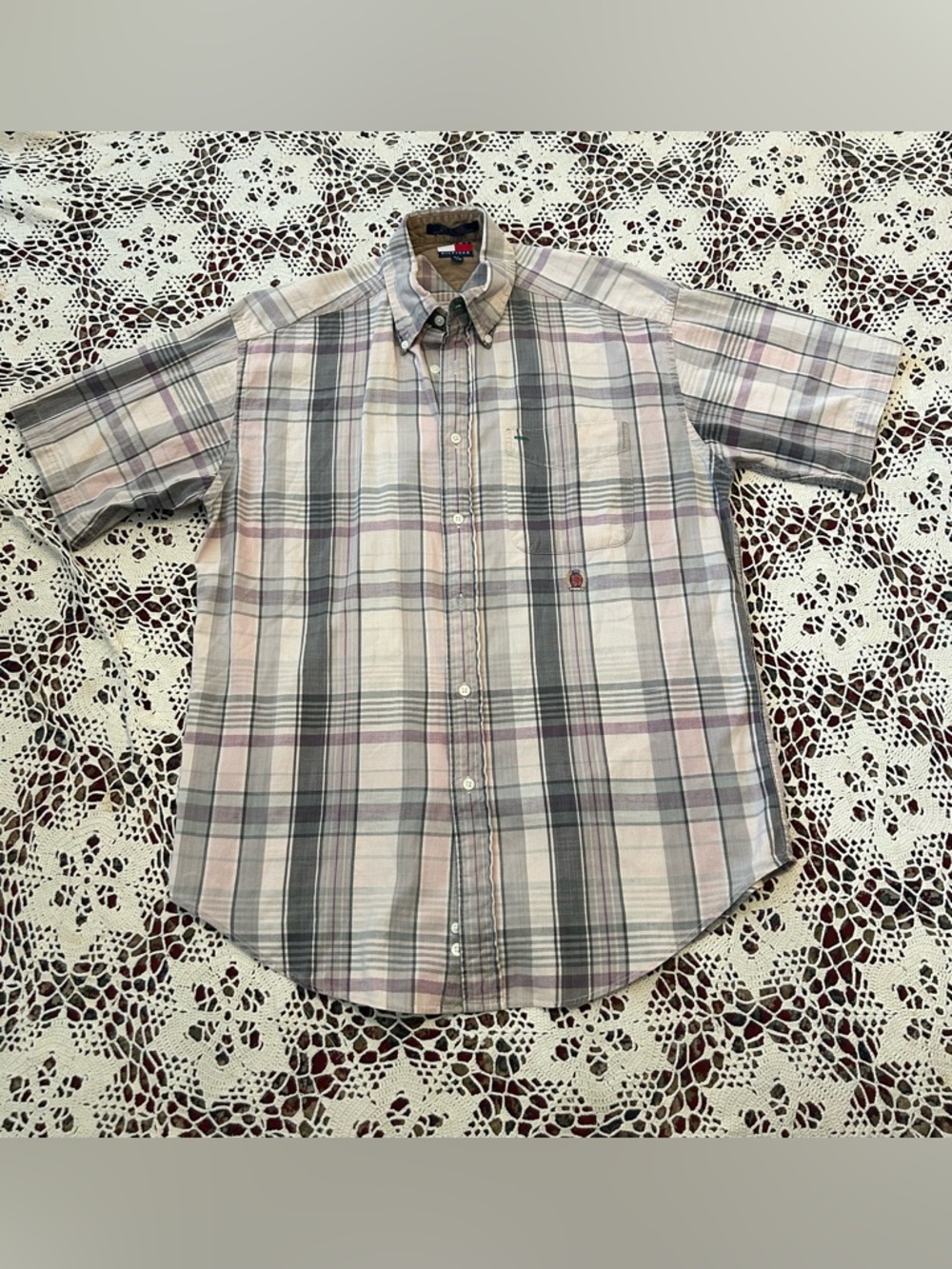 Tommy Hilfiger Plaid Button-Down Shirt in Gray and Pink